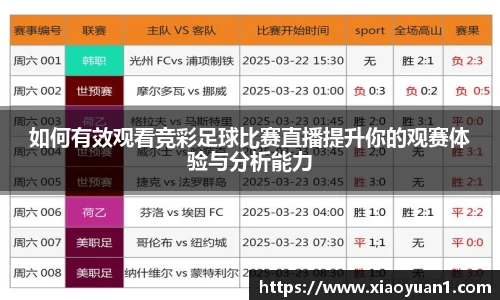 如何有效观看竞彩足球比赛直播提升你的观赛体验与分析能力